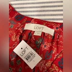 NWT LOFT Red Floral Women's Long Sleeve Popover Top with Tie Waist, Size Large